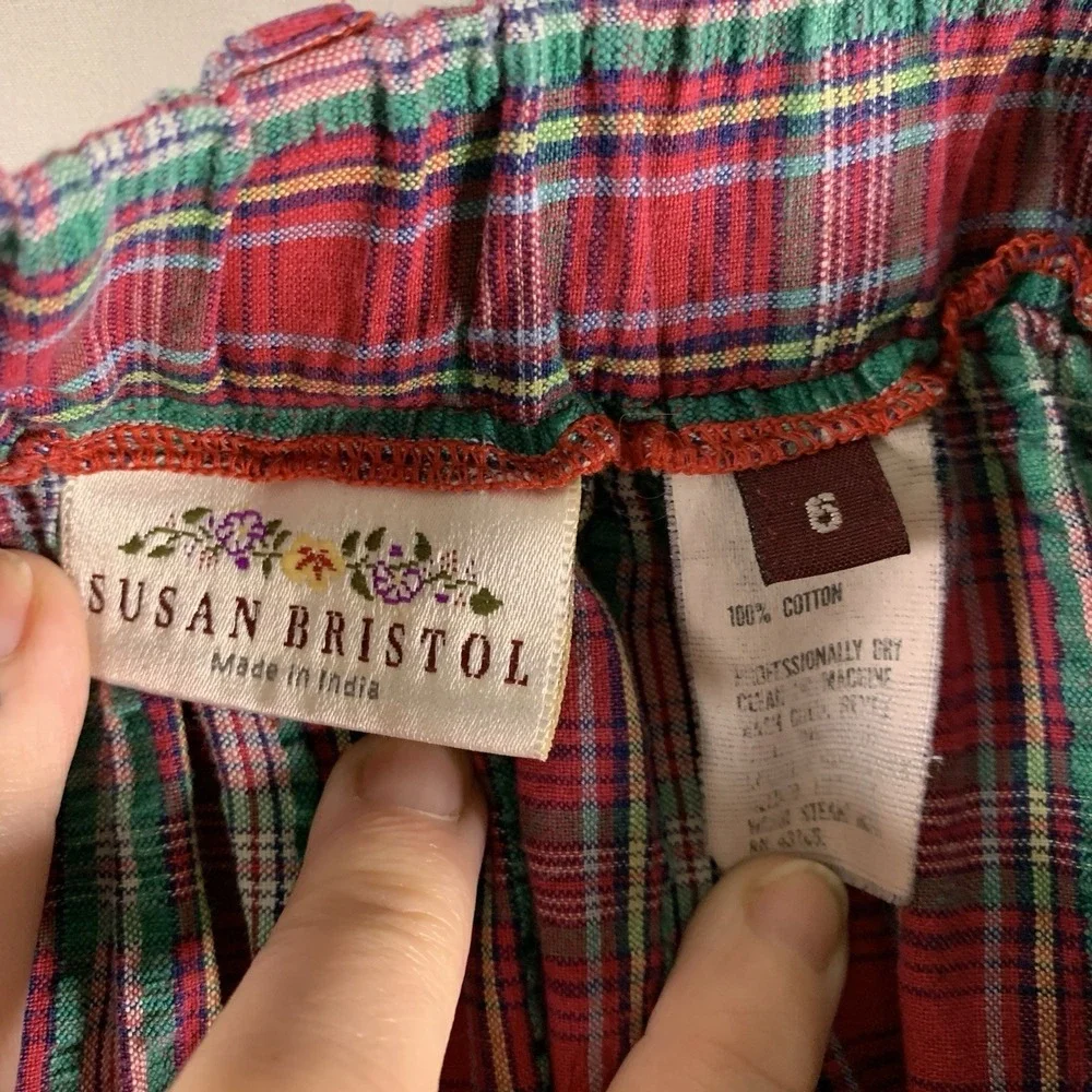 VTG Susan Bristol Seersucker Plaid Button Front Maxi Skirt XS/S Cottage Academia